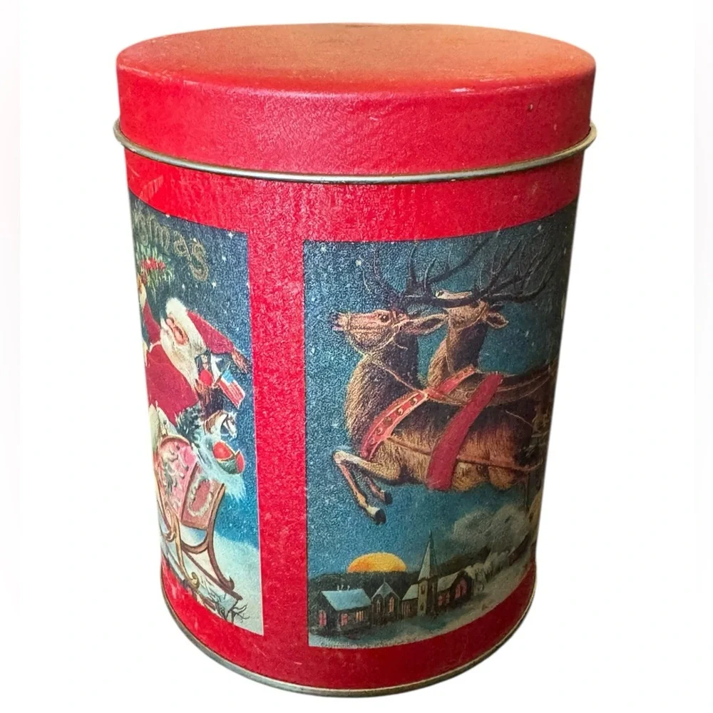 Festive Red Holiday Tin with Santa Design